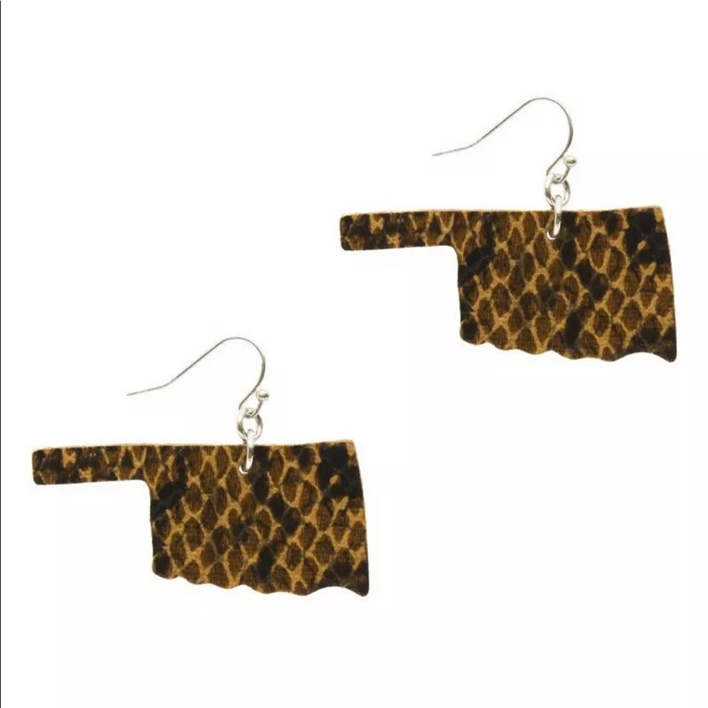 Snake Skin Print Oklahoma State Leather Earrings